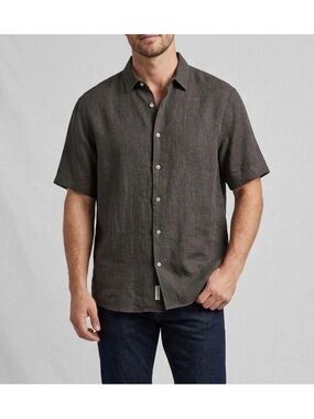 Denim Lab Dark Gray Relaxed Fit Button Down Short Sleeve Shirt Sz M